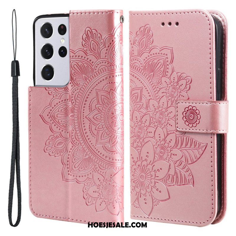 Leren Hoesje voor Samsung Galaxy S21 Ultra 5G Bloemmandala