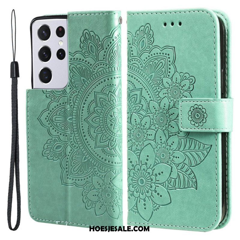 Leren Hoesje voor Samsung Galaxy S21 Ultra 5G Bloemmandala