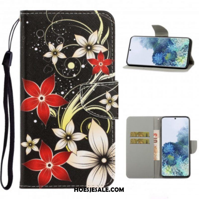 Leren Hoesje voor Samsung Galaxy S21 Ultra 5G Met Ketting Kleurrijke Strappy Bloemen