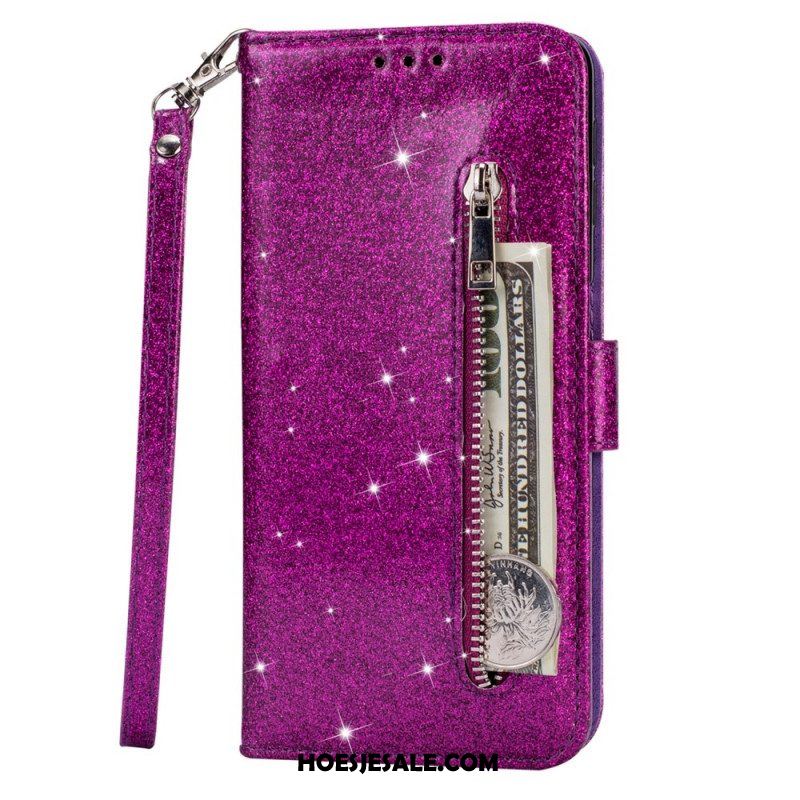 Leren Hoesje voor Samsung Galaxy S22 5G Glitter Portemonnee