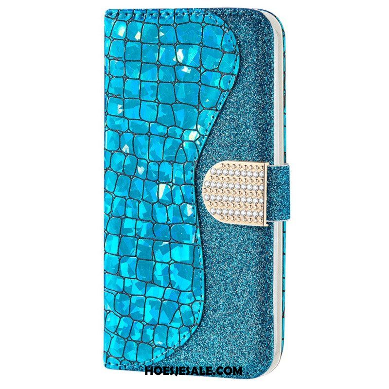 Leren Hoesje voor Samsung Galaxy S22 5G Krokodil Diamanten