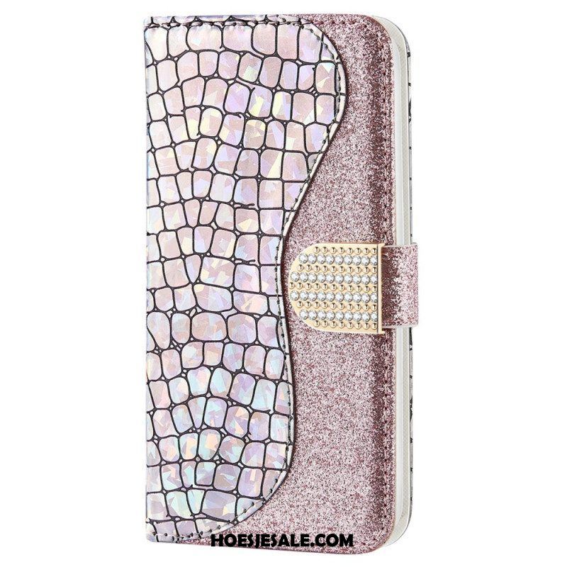 Leren Hoesje voor Samsung Galaxy S22 Plus 5G Krokodil Diamanten