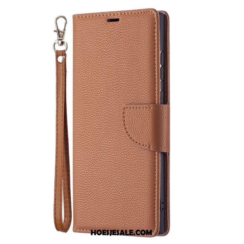 Leren Hoesje voor Samsung Galaxy S22 Ultra 5G Folio-hoesje Lychee Rabat Schuin