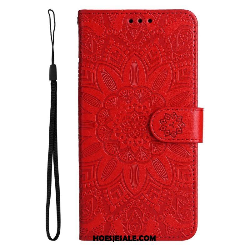 Leren Hoesje voor Samsung Galaxy S23 5G Mandala Zon Met Lanyard