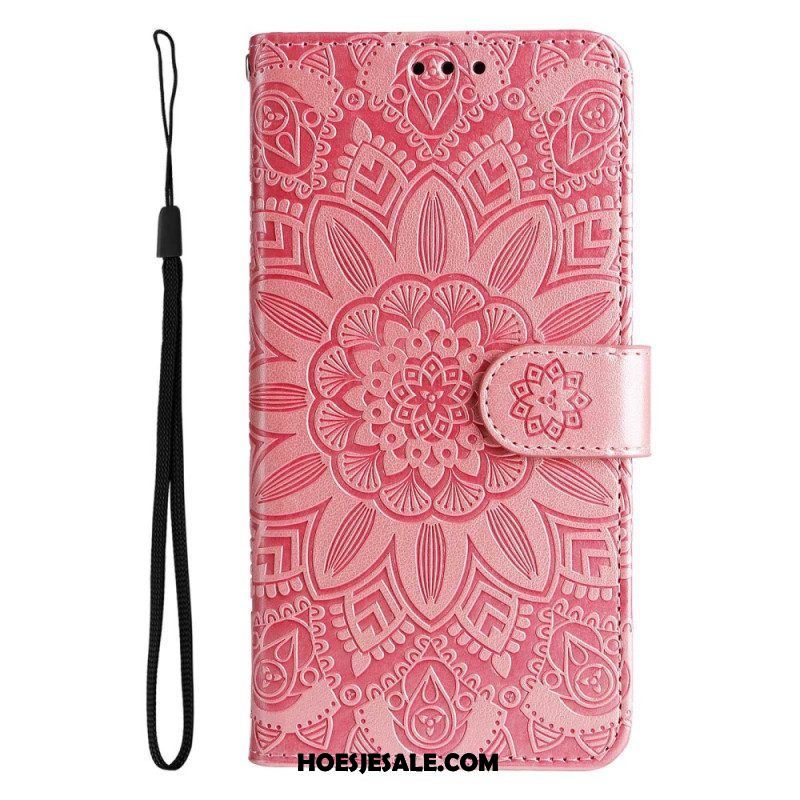 Leren Hoesje voor Samsung Galaxy S23 5G Mandala Zon Met Lanyard