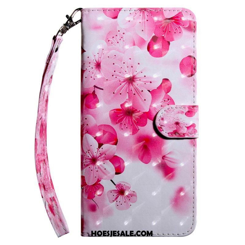 Leren Hoesje voor Samsung Galaxy S23 5G Met Ketting Strakke Bloemen