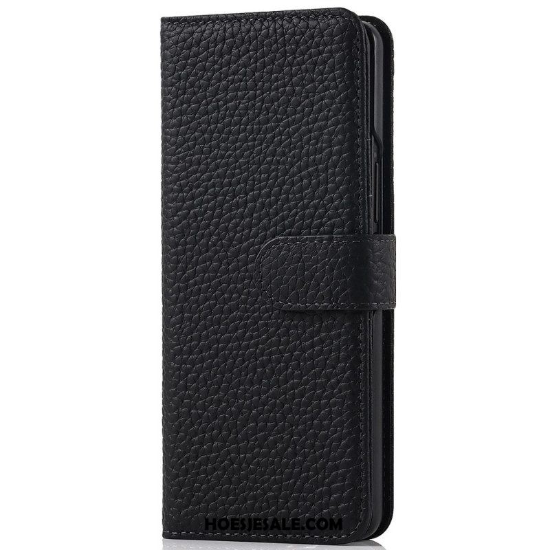 Leren Hoesje voor Samsung Galaxy Z Fold 3 5G Echte Litchi Lederen Pennenhouder