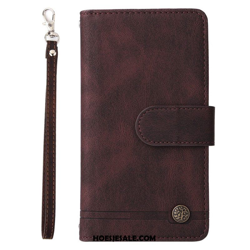 Leren Hoesje voor Samsung Galaxy Z Fold 3 5G Multifunctionele Klinknagel En Lanyard