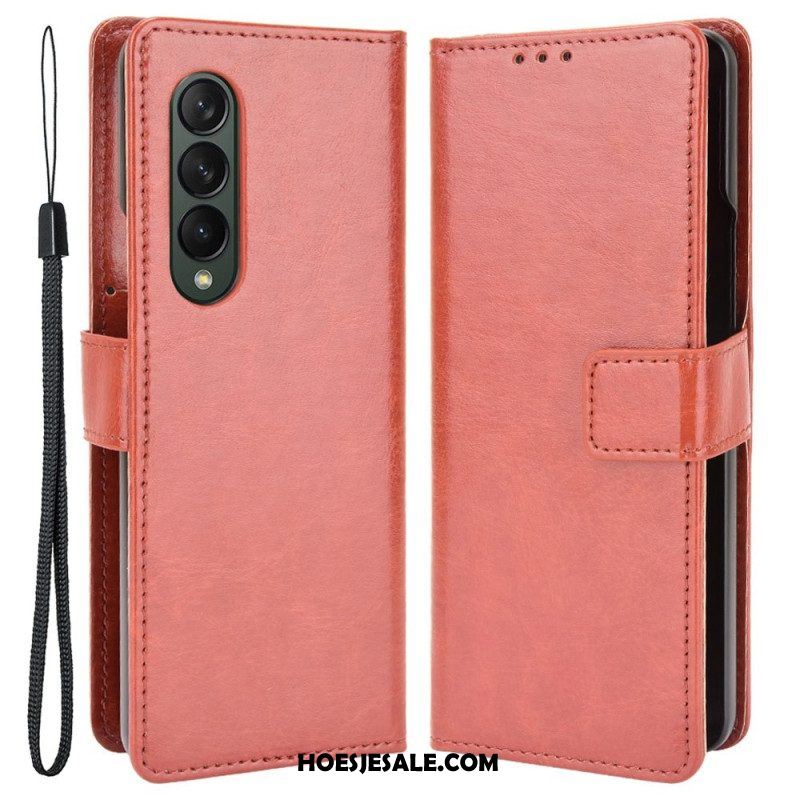 Leren Hoesje voor Samsung Galaxy Z Fold 4 Met Ketting Klassiek Glad Imitatieleer Met Bandjes