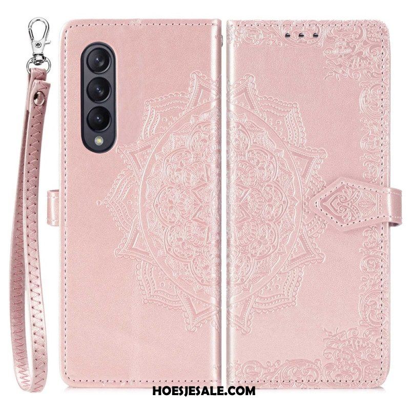 Leren Hoesje voor Samsung Galaxy Z Fold 4 Met Ketting Middeleeuwse Strappy Mandala