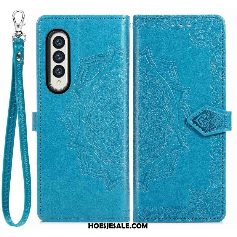 Leren Hoesje voor Samsung Galaxy Z Fold 4 Met Ketting Middeleeuwse Strappy Mandala