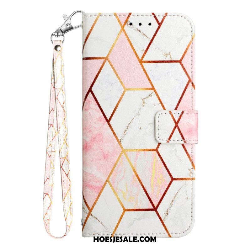 Leren Hoesje voor Sony Xperia 5 IV Marmer Met Lanyard
