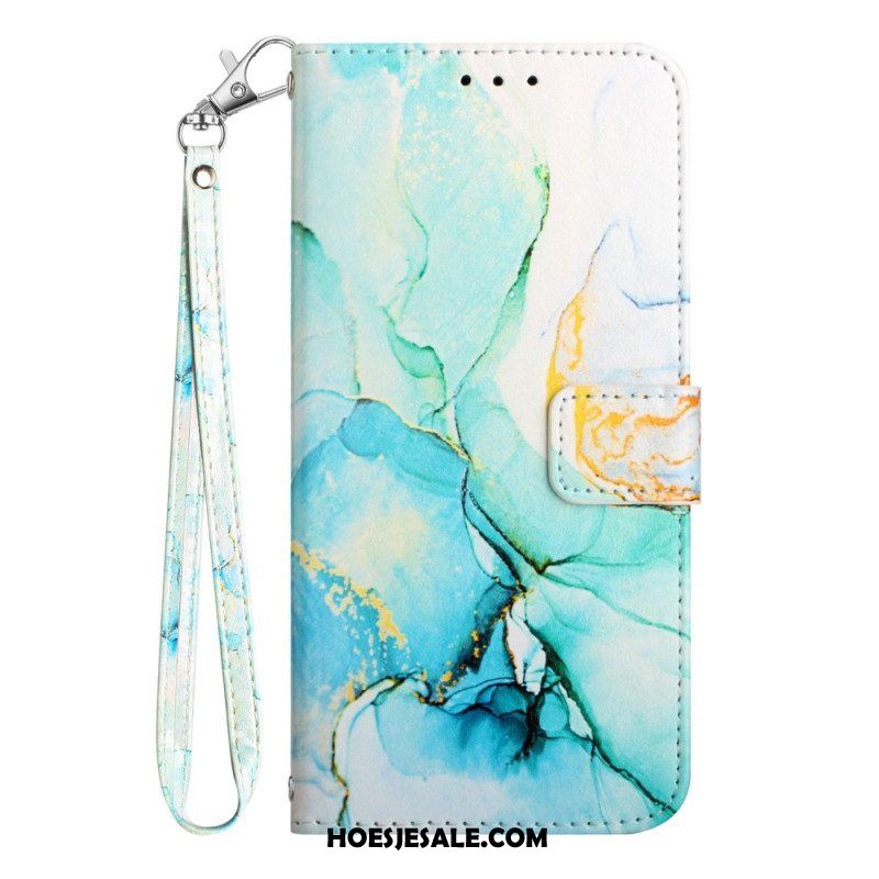 Leren Hoesje voor Sony Xperia 5 IV Marmer Met Lanyard