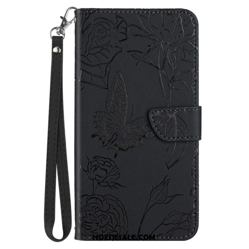 Leren Hoesje voor Sony Xperia 5 IV Vlinders Met Lanyard