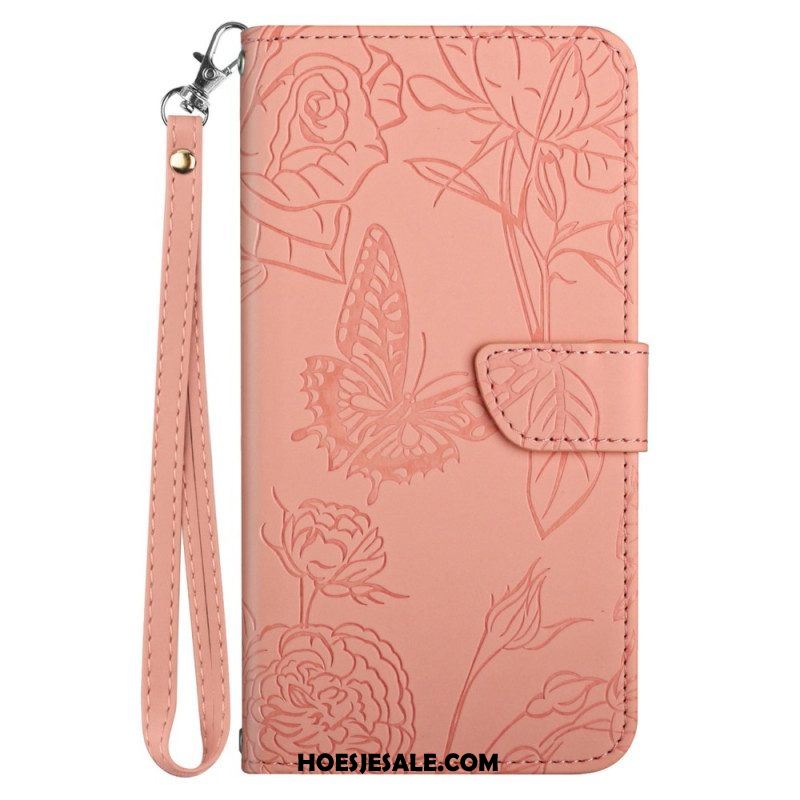 Leren Hoesje voor Sony Xperia 5 IV Vlinders Met Lanyard