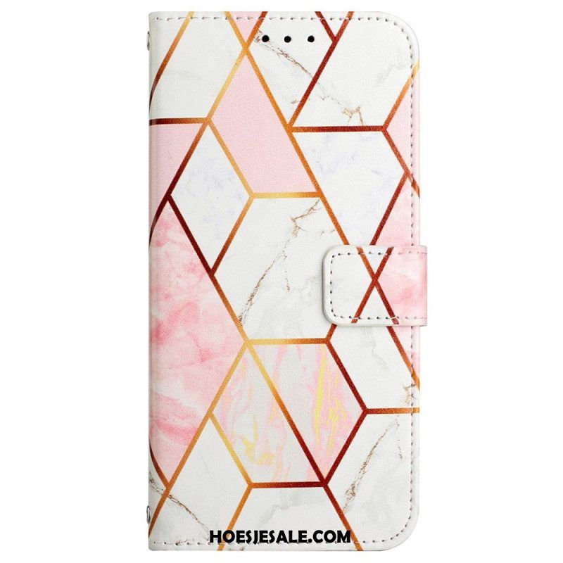 Leren Hoesje voor Xiaomi 12 / 12X Met Ketting Marmer Strippen