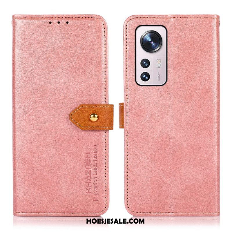 Leren Hoesje voor Xiaomi 12 Pro Tweekleurige Gouden Gesp Khazneh