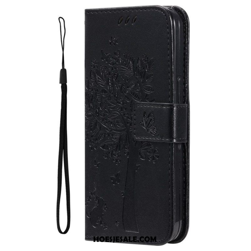 Leren Hoesje voor Xiaomi 12T / 12T Pro Met Ketting Kat Onder De String Tree