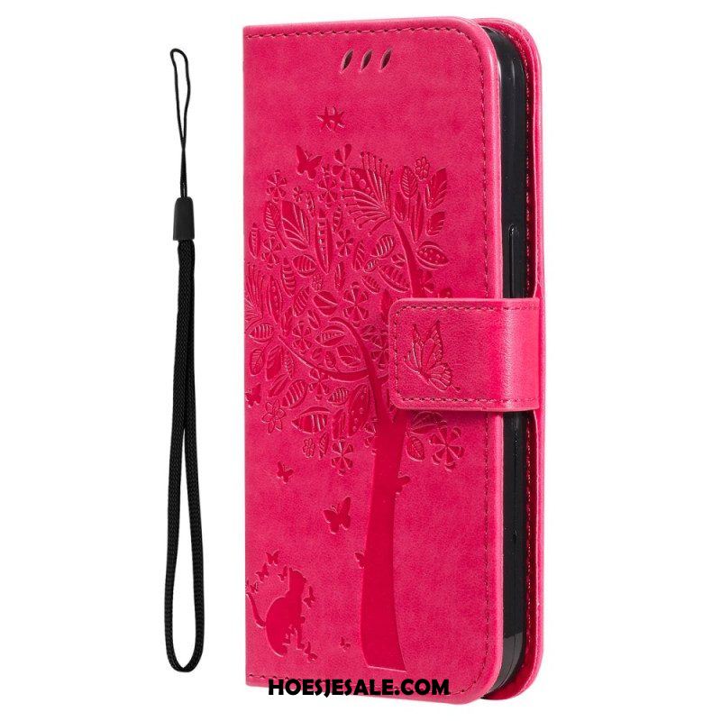 Leren Hoesje voor Xiaomi 12T / 12T Pro Met Ketting Kat Onder De String Tree