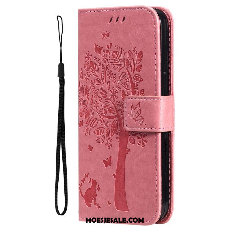 Leren Hoesje voor Xiaomi 12T / 12T Pro Met Ketting Kat Onder De String Tree