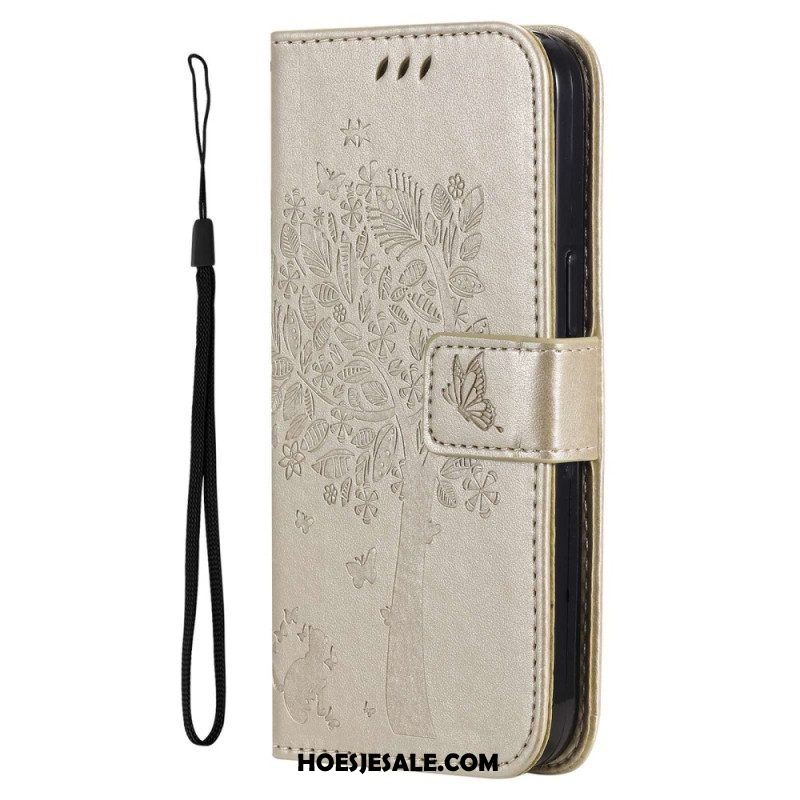 Leren Hoesje voor Xiaomi 12T / 12T Pro Met Ketting Kat Onder De String Tree