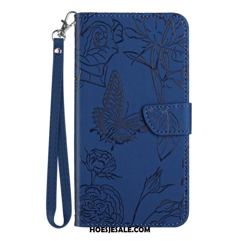 Leren Hoesje voor Xiaomi 13 Lite Vlinders En Lanyard