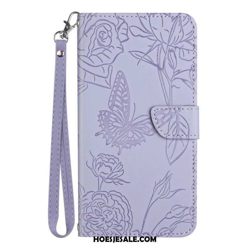 Leren Hoesje voor Xiaomi 13 Vlinders En Lanyard