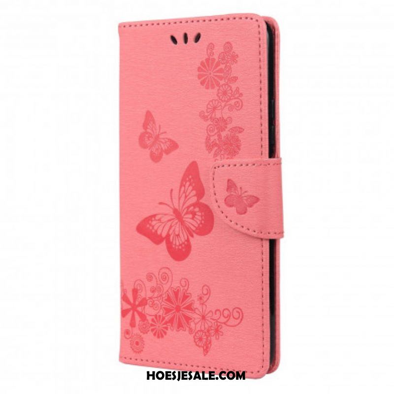 Leren Hoesje voor Xiaomi Redmi Note 10 / 10S Alleen Vlinders Met Lanyard