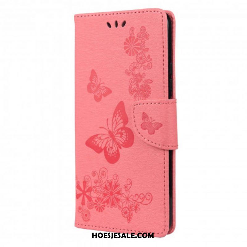 Leren Hoesje voor Xiaomi Redmi Note 10 / 10S Alleen Vlinders Met Lanyard