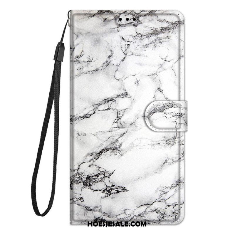 Leren Hoesje voor Xiaomi Redmi Note 10 Pro Marmer Met Lanyard