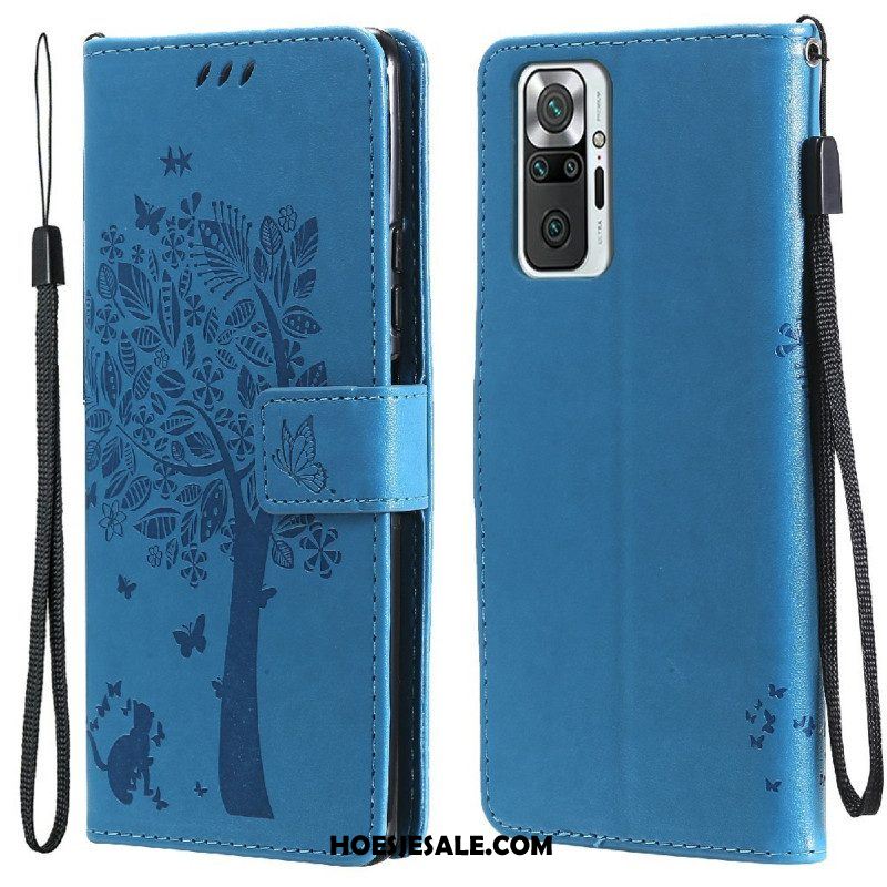 Leren Hoesje voor Xiaomi Redmi Note 10 Pro Met Ketting Boom En Strappy Cat