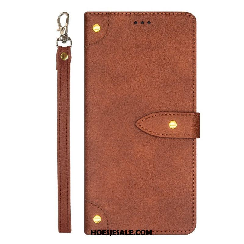 Leren Hoesje voor Xiaomi Redmi Note 12 Pro Klinknagels En Lanyard