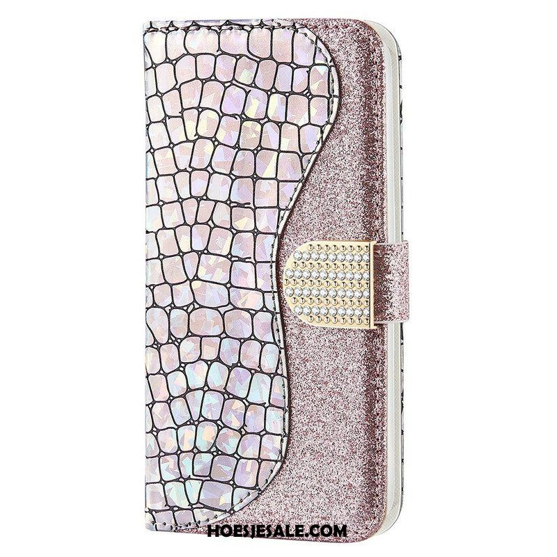 Leren Hoesje voor iPhone 13 Pro Max Krokodil Diamanten