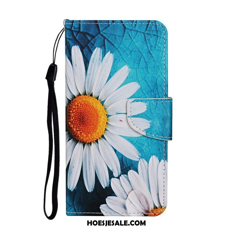 Leren Hoesje voor iPhone 13 Pro Meesterlijke Bloemen Met Riem