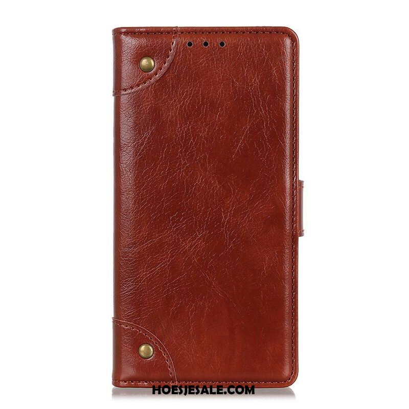 Leren Hoesje voor iPhone 13 Pro Stijl Nappa Lederen Vintage Klinknagels