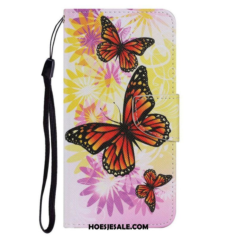 Leren Hoesje voor iPhone 13 Pro Vlinders En Zomerbloemen