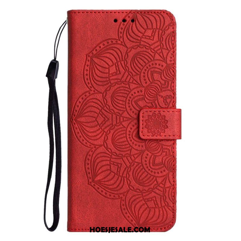 Leren Hoesje voor iPhone 14 Met Ketting Strakke Mandala