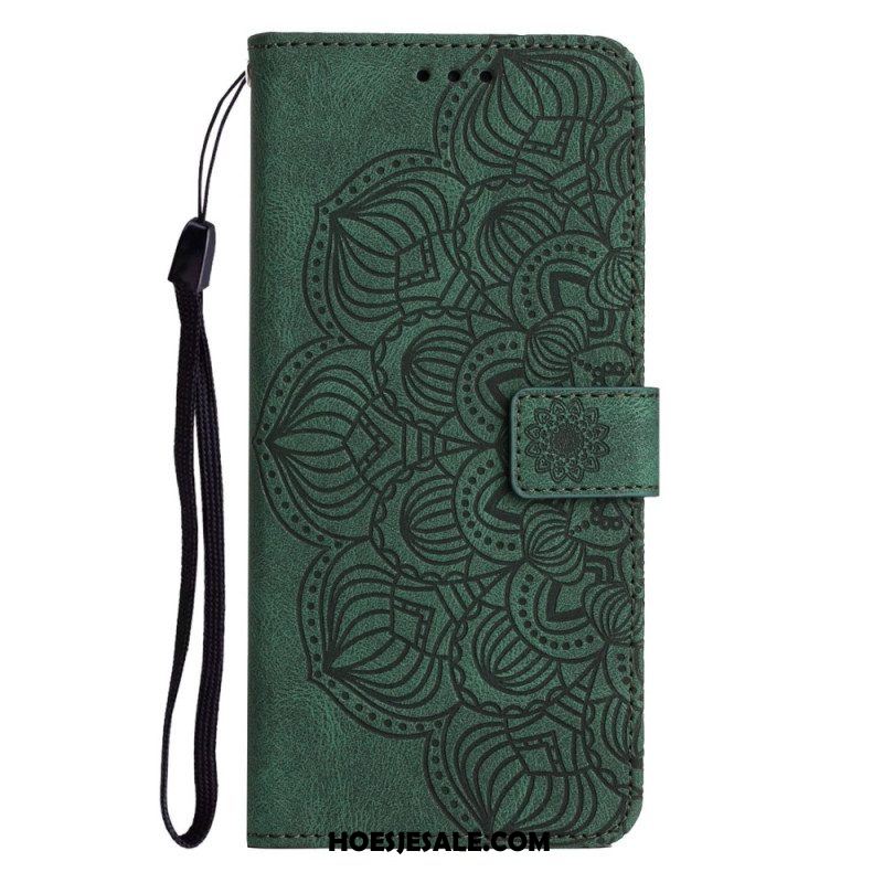 Leren Hoesje voor iPhone 14 Met Ketting Strakke Mandala