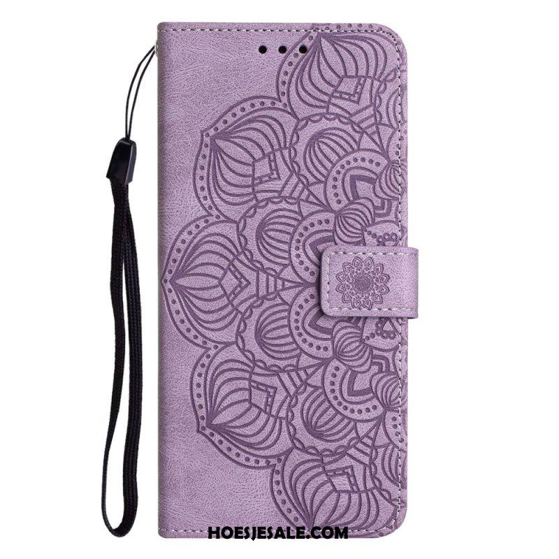 Leren Hoesje voor iPhone 14 Met Ketting Strakke Mandala