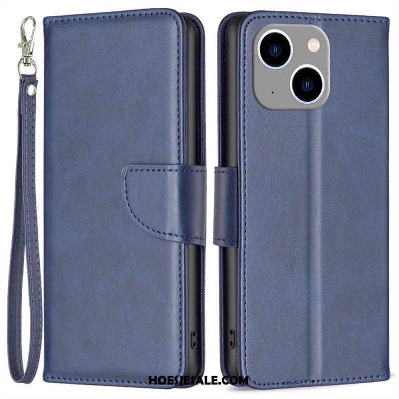 Leren Hoesje voor iPhone 14 Plus Folio-hoesje Gladde Flap Schuin