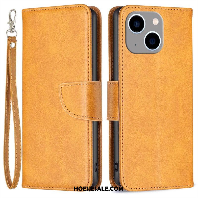 Leren Hoesje voor iPhone 14 Plus Folio-hoesje Gladde Flap Schuin