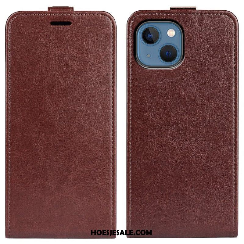 Leren Hoesje voor iPhone 14 Plus Folio-hoesje Retro Verticale Klep