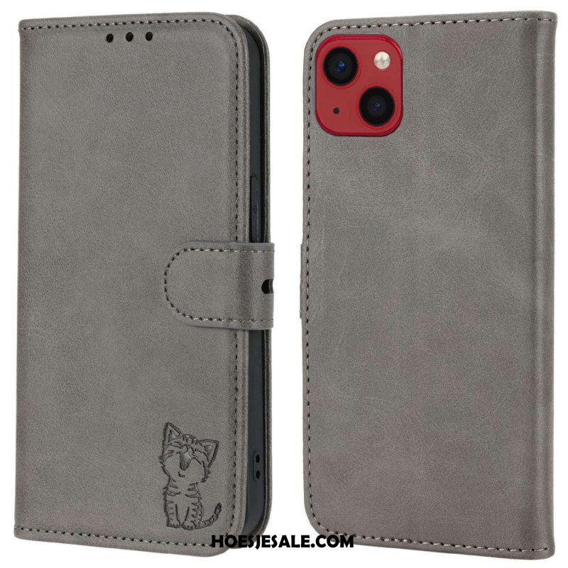 Leren Hoesje voor iPhone 14 Plus Katje