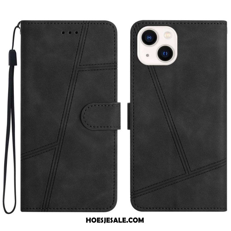 Leren Hoesje voor iPhone 14 Plus Met Ketting Strappy Met Geometrisch Stiksel In Leereffect