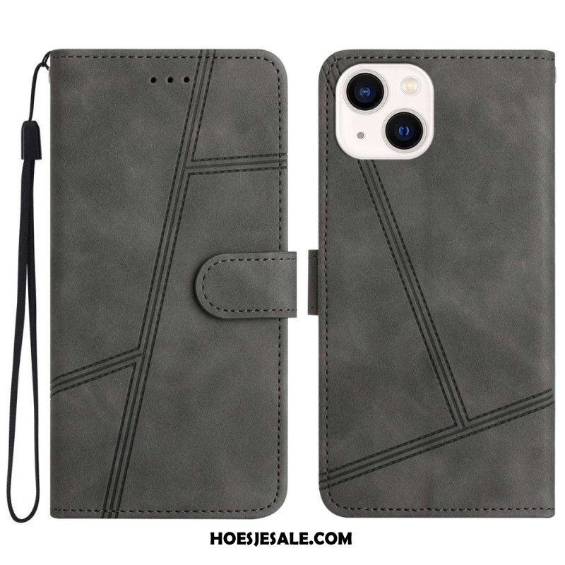 Leren Hoesje voor iPhone 14 Plus Met Ketting Strappy Met Geometrisch Stiksel In Leereffect