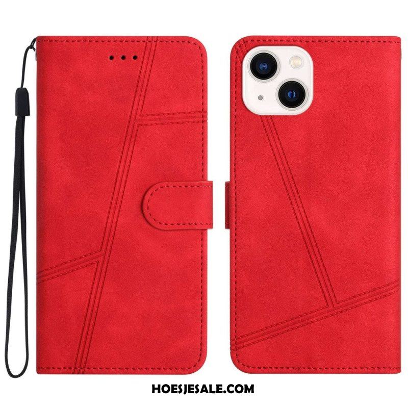 Leren Hoesje voor iPhone 14 Plus Met Ketting Strappy Met Geometrisch Stiksel In Leereffect