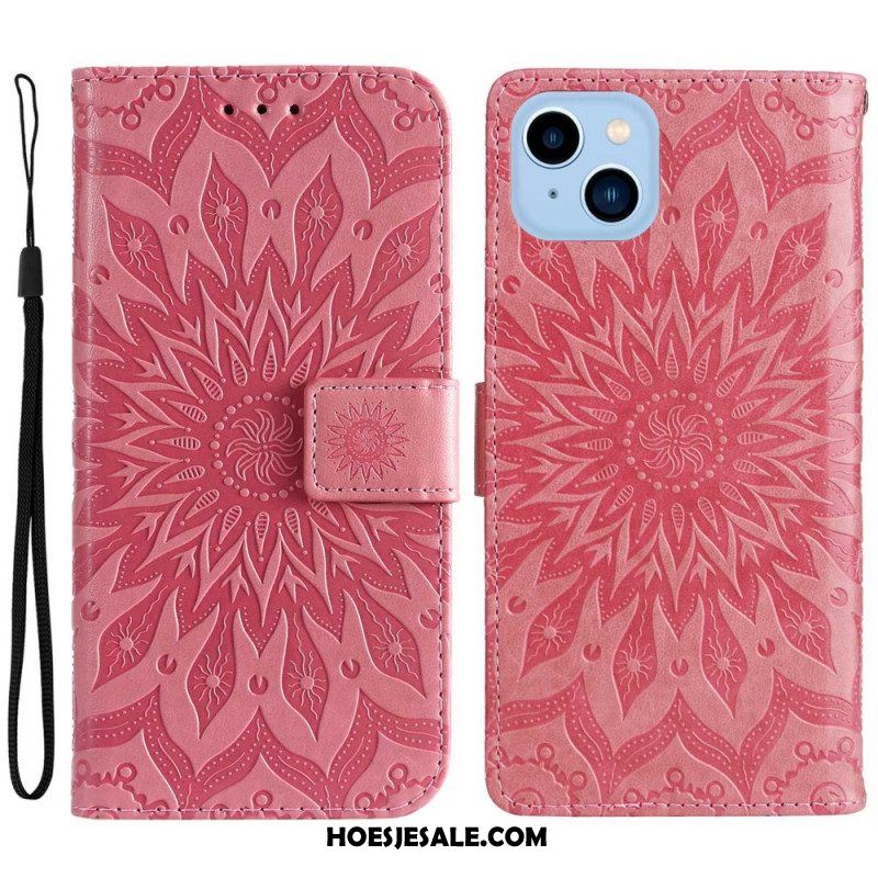 Leren Hoesje voor iPhone 14 Plus Zonnebloem