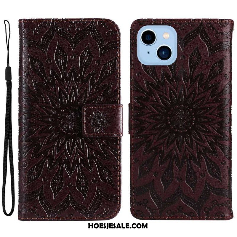 Leren Hoesje voor iPhone 14 Plus Zonnebloem