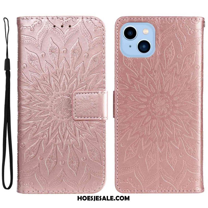 Leren Hoesje voor iPhone 14 Plus Zonnebloem