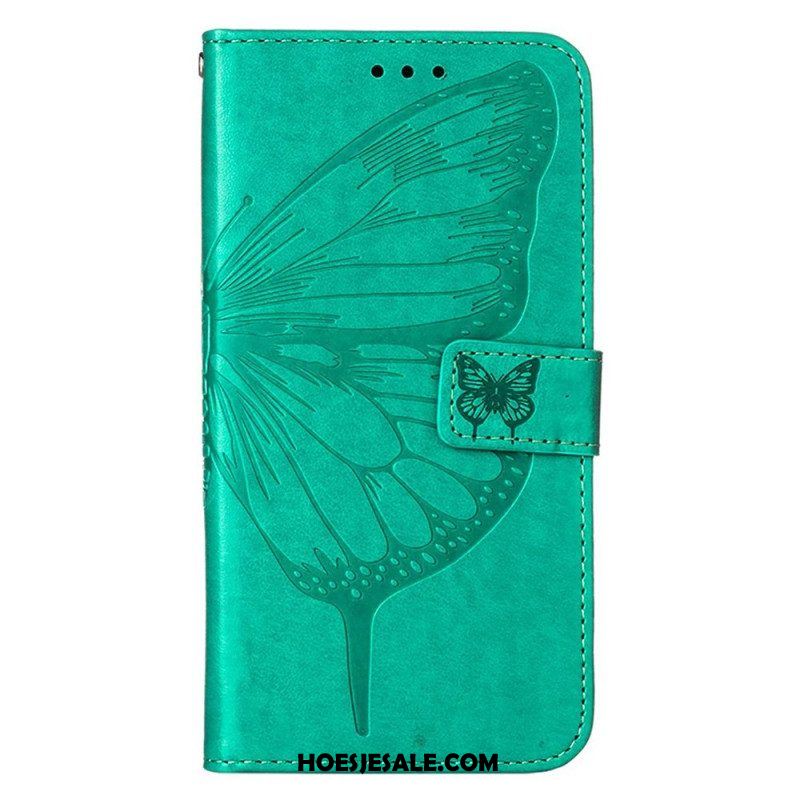 Leren Hoesje voor iPhone 14 Pro Max Met Ketting Barokke Strappy Vlinder